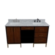 61 in. Double Wooden Vanity Walnut Black White Carrara Marble Rectangle Sink