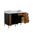 61 in. Double Wooden Vanity Walnut Black White Carrara Marble Rectangle Sink