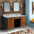 61 in. Double Wooden Vanity Walnut Black White Carrara Marble Rectangle Sink