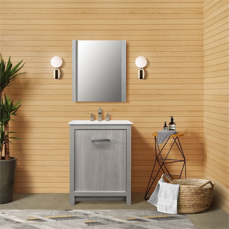 24 in. Single Gray Vanity with Ceramic Sink