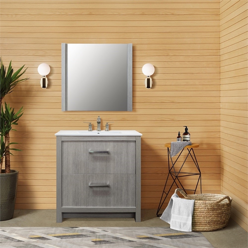 30 in. Single Wooden Vanity  in Gray Pine