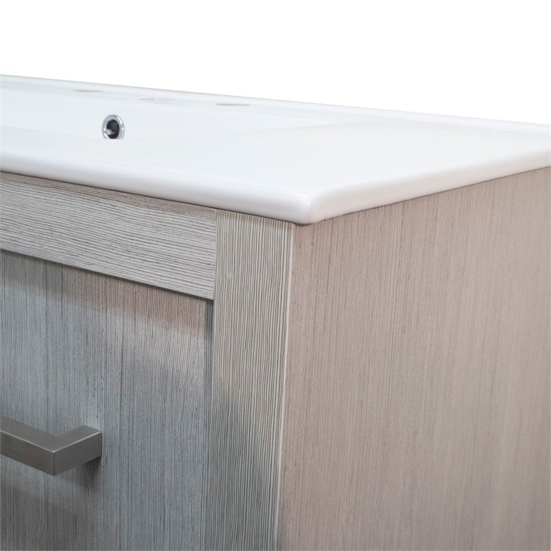 36 in. Single Wooden Vanity  in Grey Pine with White Ceramic Top