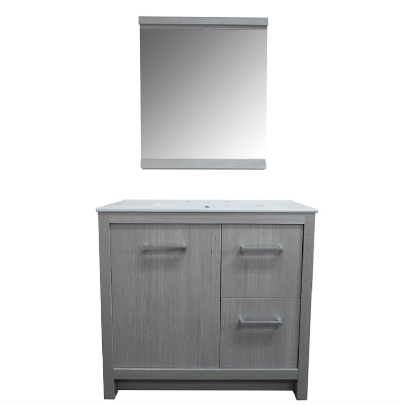 36 in. Single Wooden Vanity  in Grey Pine with White Ceramic Top