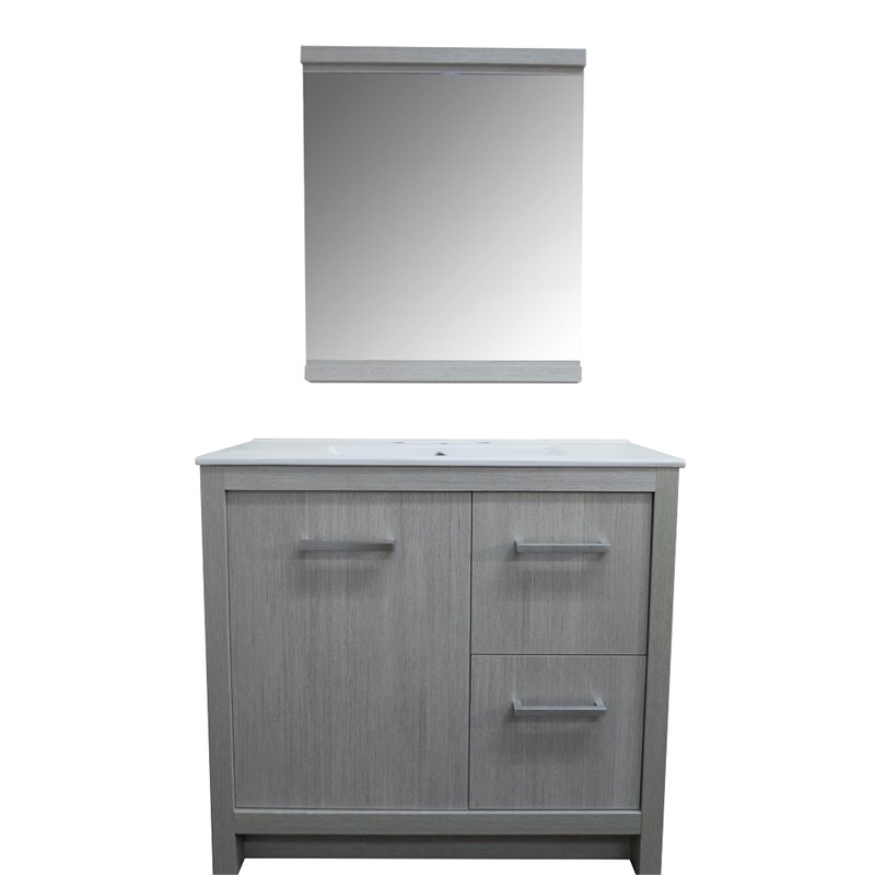 36 in. Single Wooden Vanity  in Grey Pine with White Ceramic Top