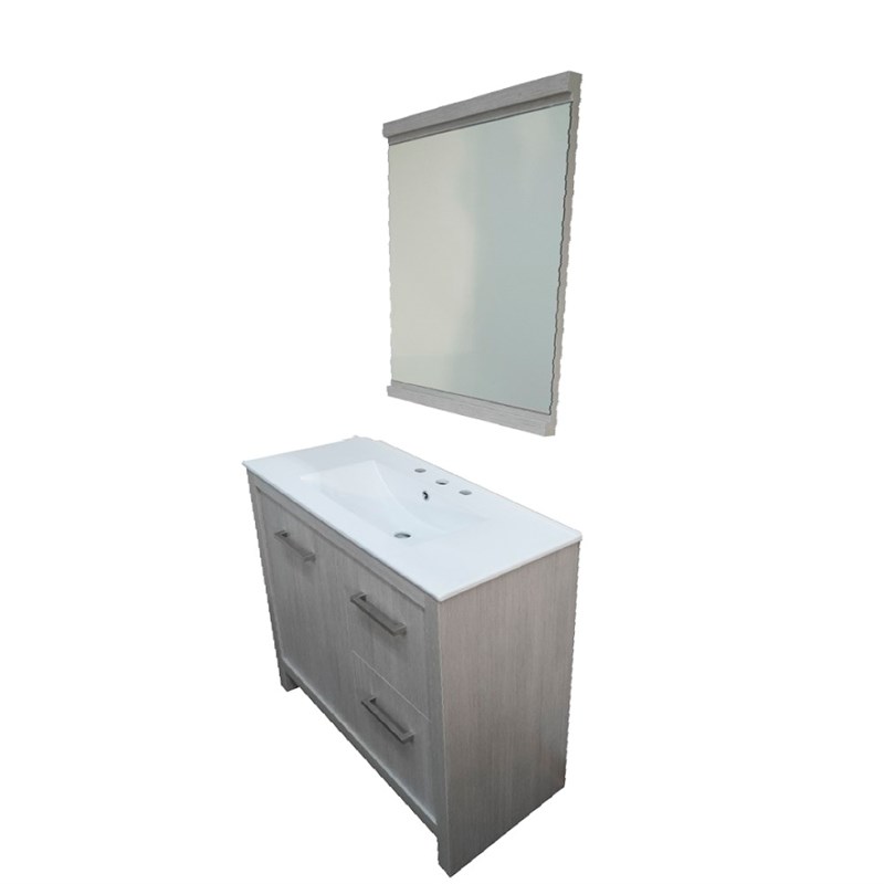 36 in. Single Wooden Vanity  in Grey Pine with White Ceramic Top
