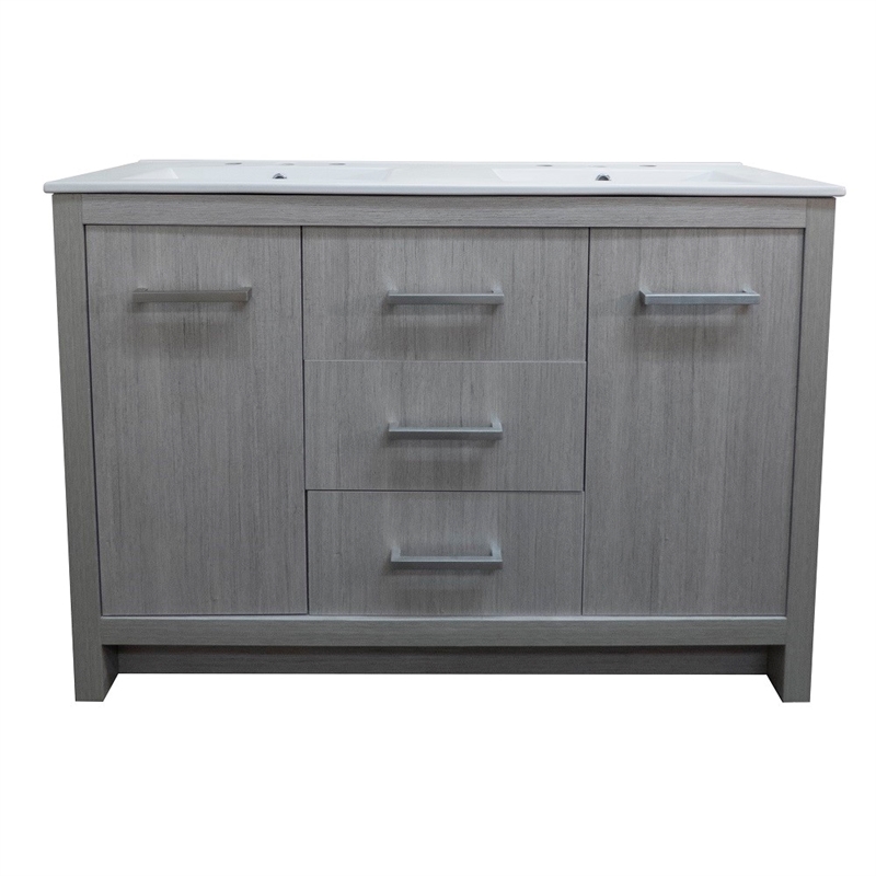 48 in. Gray Pine Double Wooden Vanity with Ceramic Top