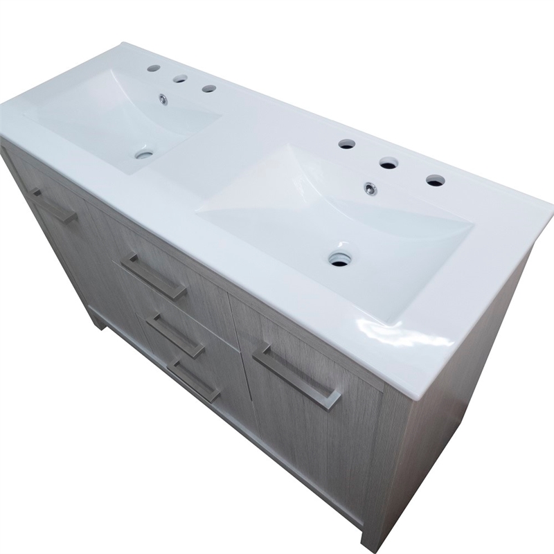 48 in. Gray Pine Double Wooden Vanity with Ceramic Top