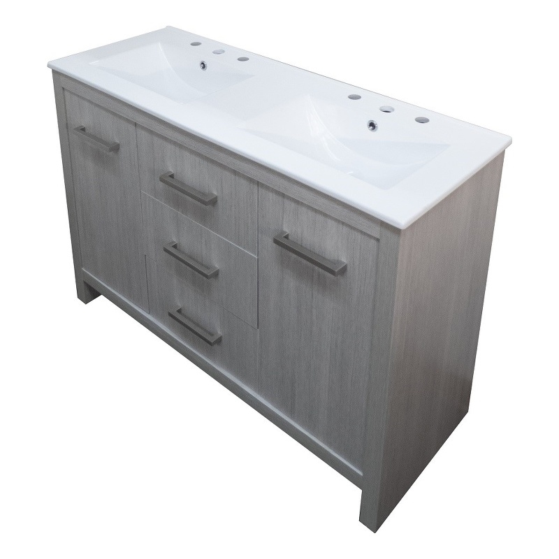 48 in. Gray Pine Double Wooden Vanity with Ceramic Top