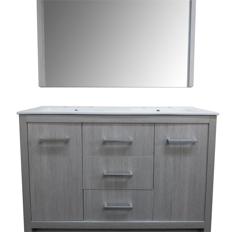 48 in. Gray Pine Double Wooden Vanity with Ceramic Top