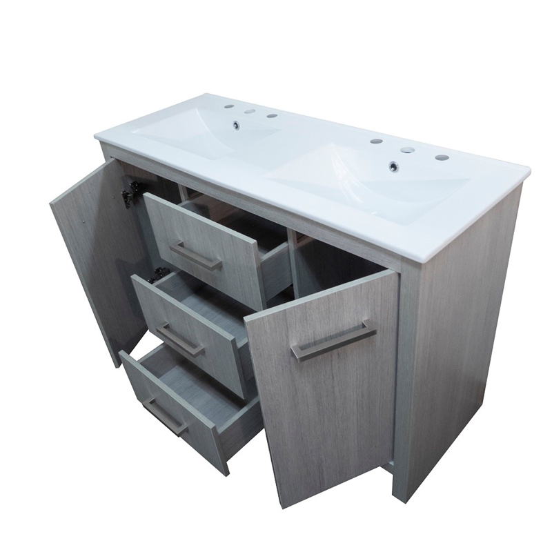 48 in. Gray Pine Double Wooden Vanity with Ceramic Top