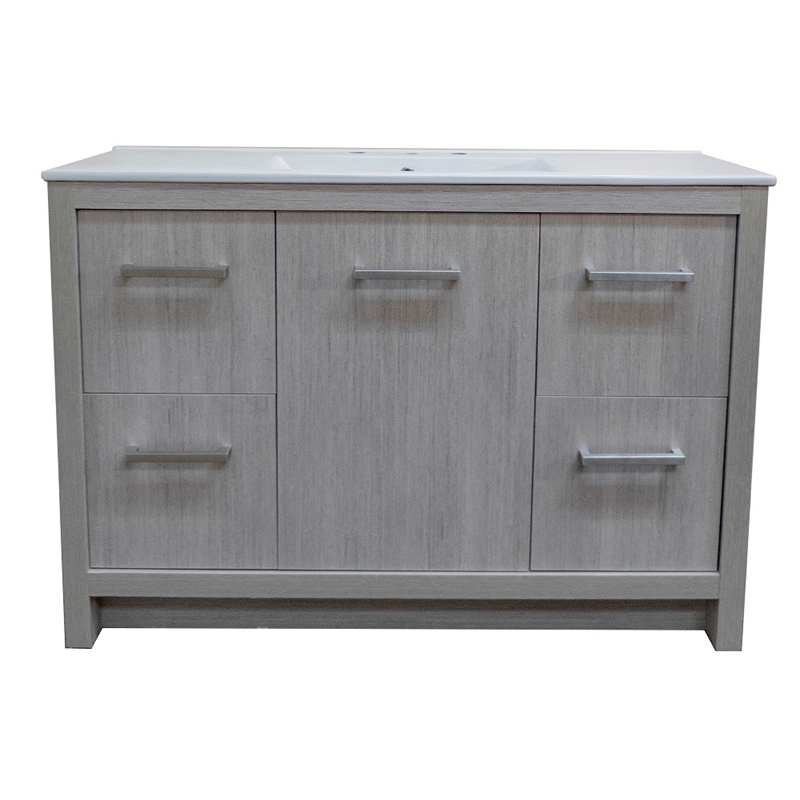 48 in. Single Wooden Vanity  in Gray Pine with White Ceramic Top