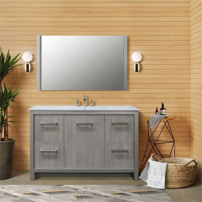 48 in. Single Wooden Vanity  in Gray Pine with White Ceramic Top