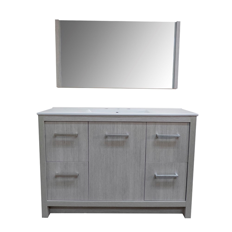 48 in. Single Wooden Vanity  in Gray Pine with White Ceramic Top