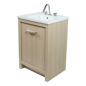 24&quot Single Sink Vanity In Neutral Finish with White Ceramic Top
