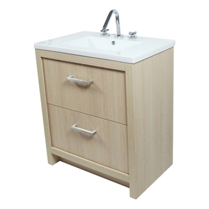 30&quot Single Sink Vanity In Neutral Finish with White Ceramic Top