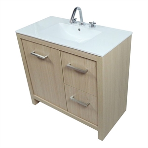 36&quot Single Sink Vanity In Neutral Finish with White Ceramic Top
