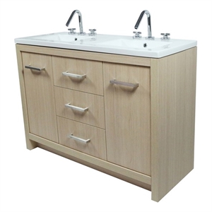 48&quot Double Sink Vanity In Neutral Finish with White Ceramic Top