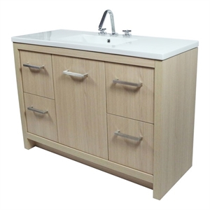 48&quot Single Sink Vanity In Neutral Finish with White Ceramic Top