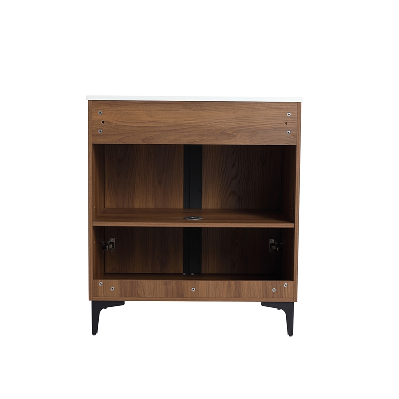 30 in. Single Vanity in Brown Walnut finish with Solid Surface Resin White Sink