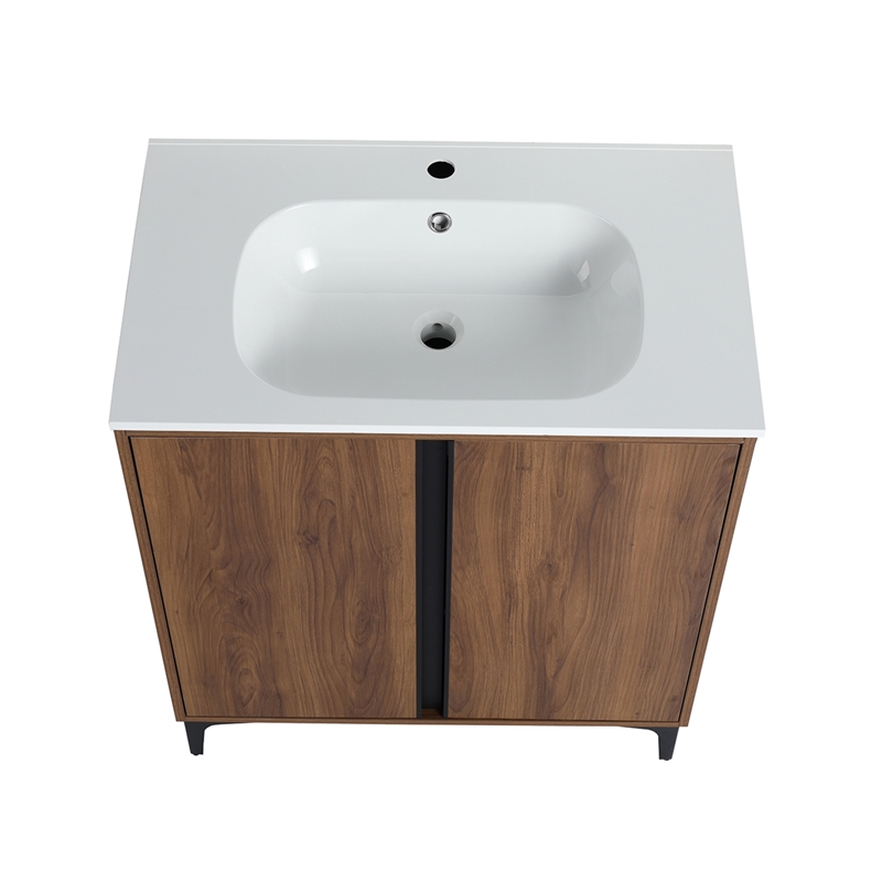 30 in. Single Vanity in Brown Walnut finish with Solid Surface Resin White Sink
