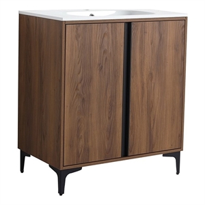 30 in. Single Vanity in Brown Walnut finish with Solid Surface Resin White Sink