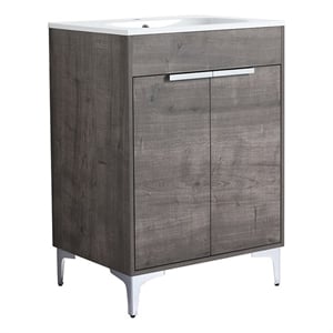 24 in. Single Vanity in Gray Oak finish with Solid Surface Resin White Sink