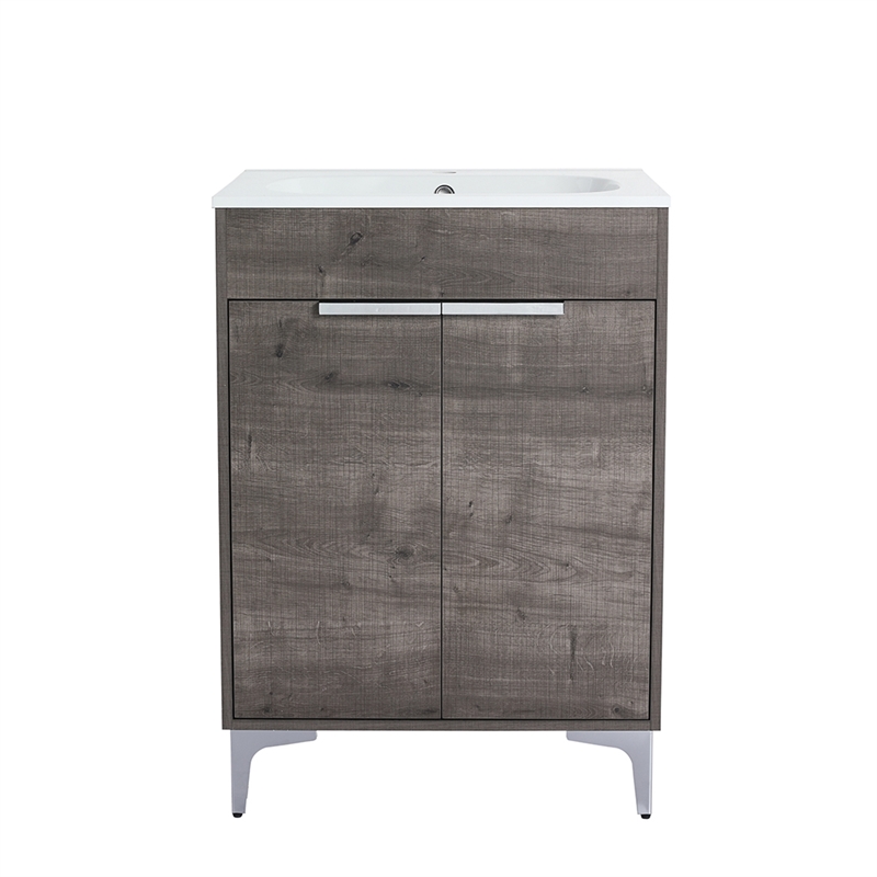 24 in. Single Vanity in Gray Oak finish with Solid Surface Resin White Sink