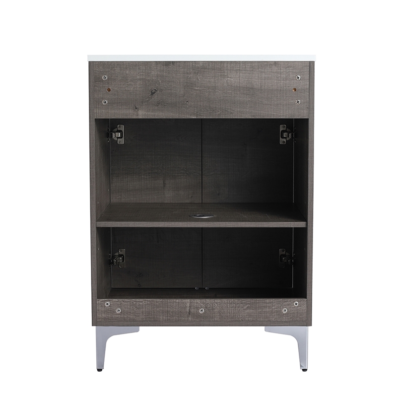 24 in. Single Vanity in Gray Oak finish with Solid Surface Resin White Sink