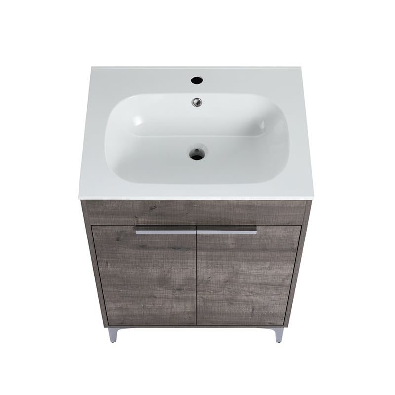 24 in. Single Vanity in Gray Oak finish with Solid Surface Resin White Sink