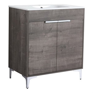 30 in. Single Vanity in Gray Oak finish with Solid Surface Resin White Sink
