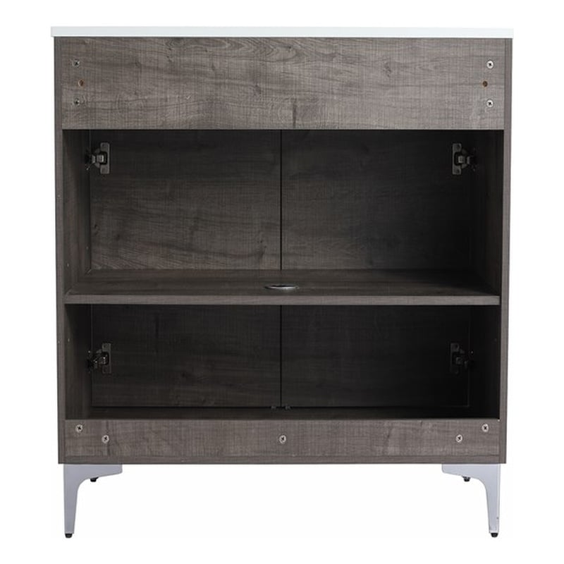 30 in. Single Vanity in Gray Oak finish with Solid Surface Resin White Sink