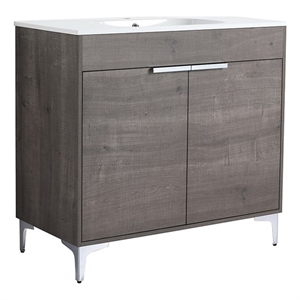 36 in. Single Vanity in Gray Oak finish with Solid Surface Resin White Sink