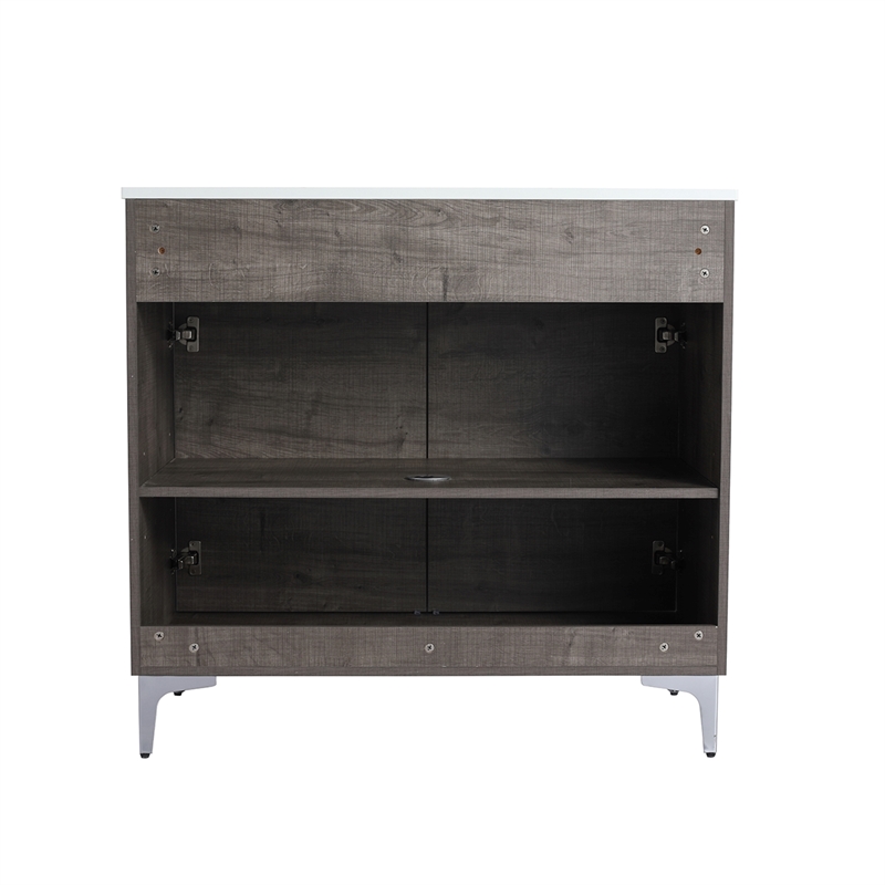 36 in. Single Vanity in Gray Oak finish with Solid Surface Resin White Sink