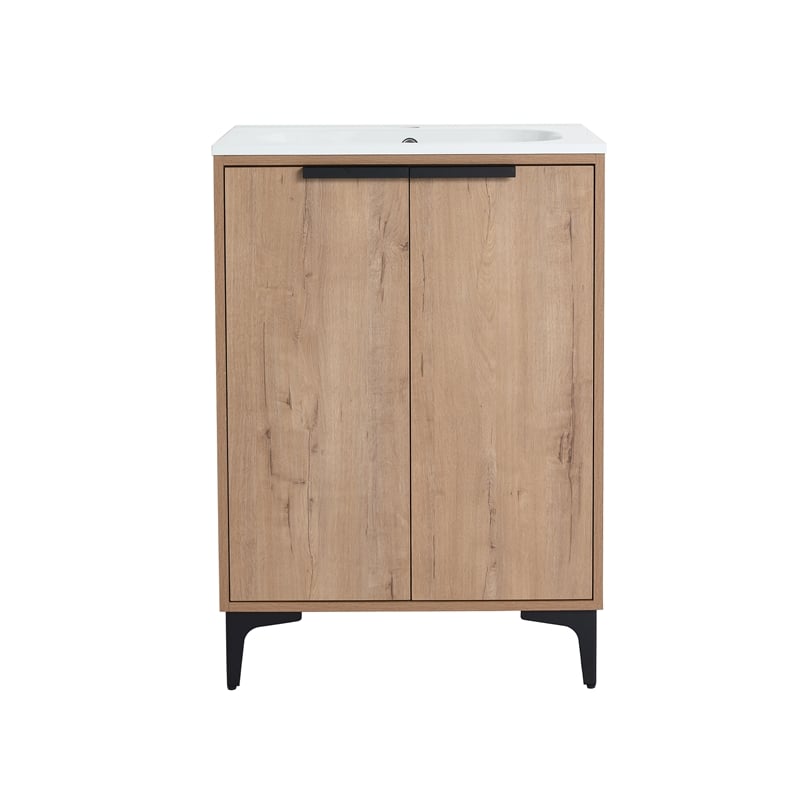 24 in. Single Vanity in Natural finish with Solid Surface Resin White Sink