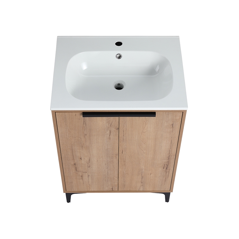 24 in. Single Vanity in Natural finish with Solid Surface Resin White Sink