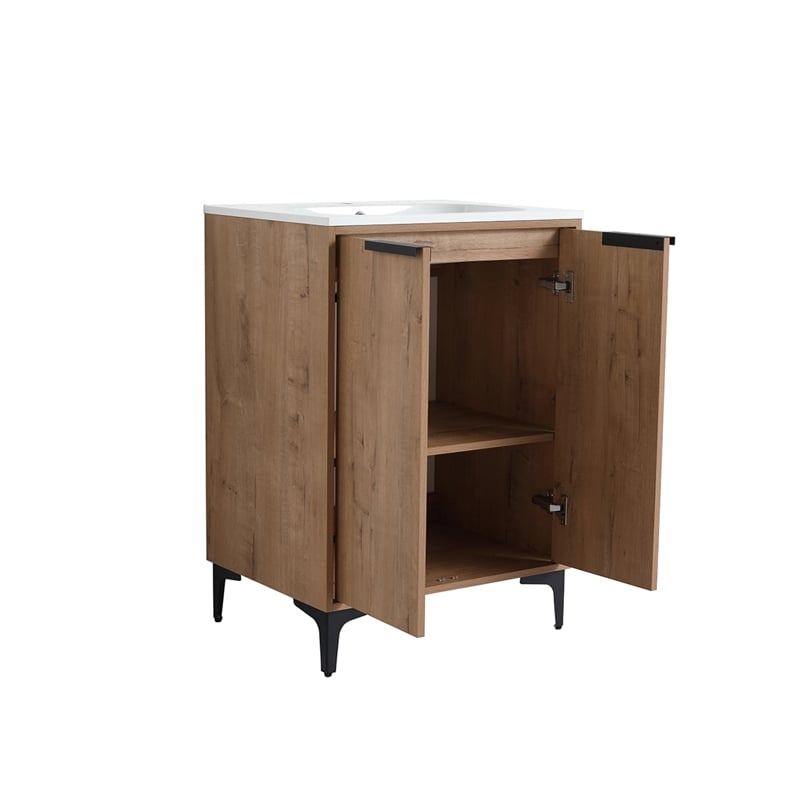 24 in. Single Vanity in Natural finish with Solid Surface Resin White Sink