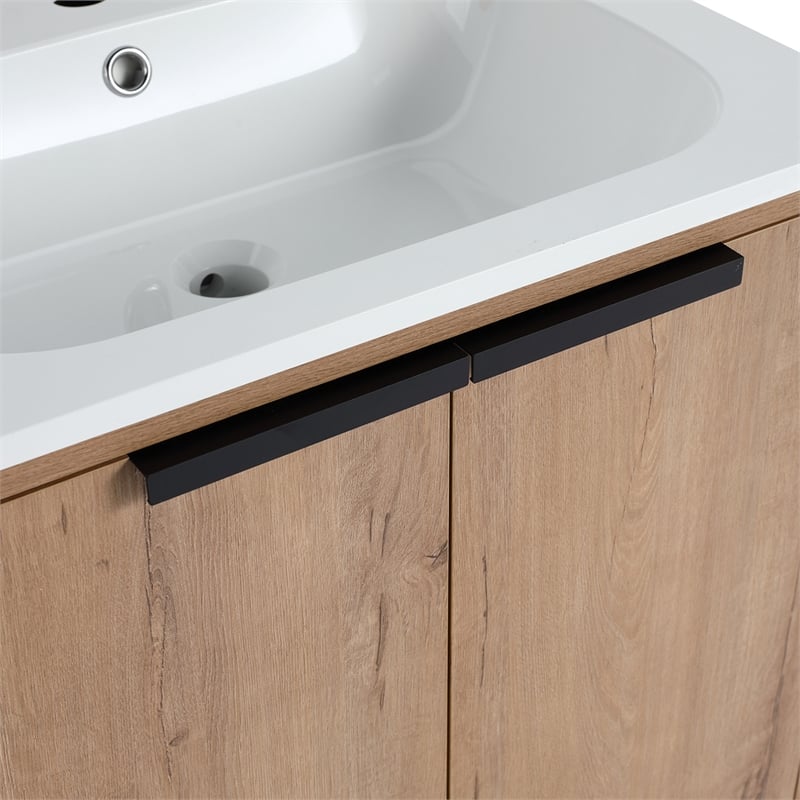 24 in. Single Vanity in Natural finish with Solid Surface Resin White Sink