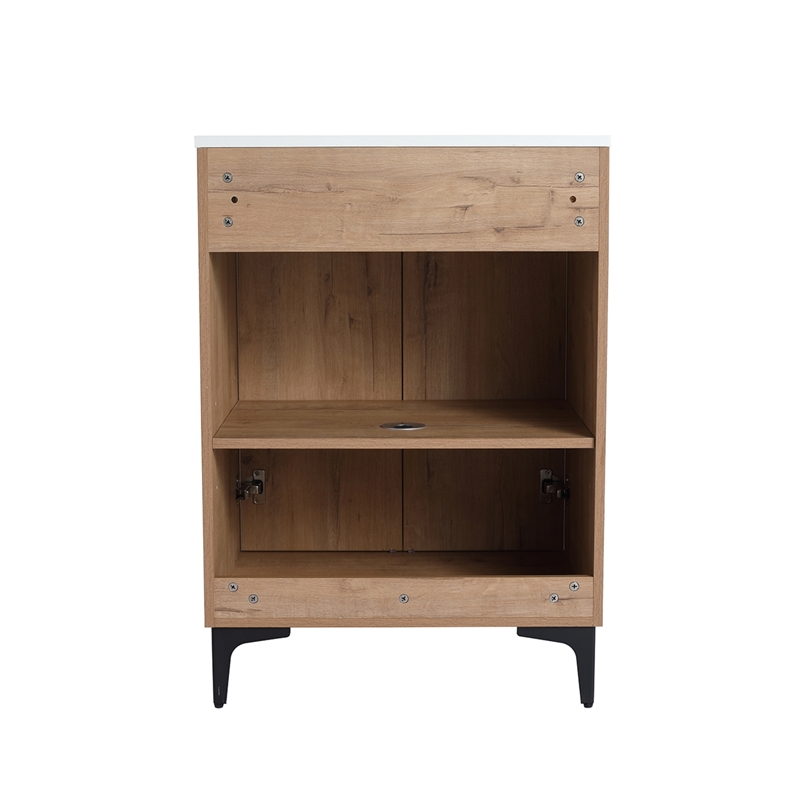 24 in. Single Vanity in Natural finish with Solid Surface Resin White Sink