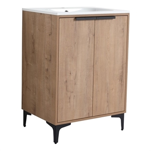 24 in. Single Vanity in Natural finish with Solid Surface Resin White Sink