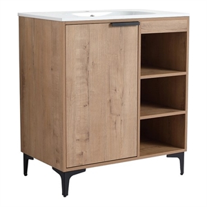 30 in. Single Vanity in Natural finish with Solid Surface Resin White Sink