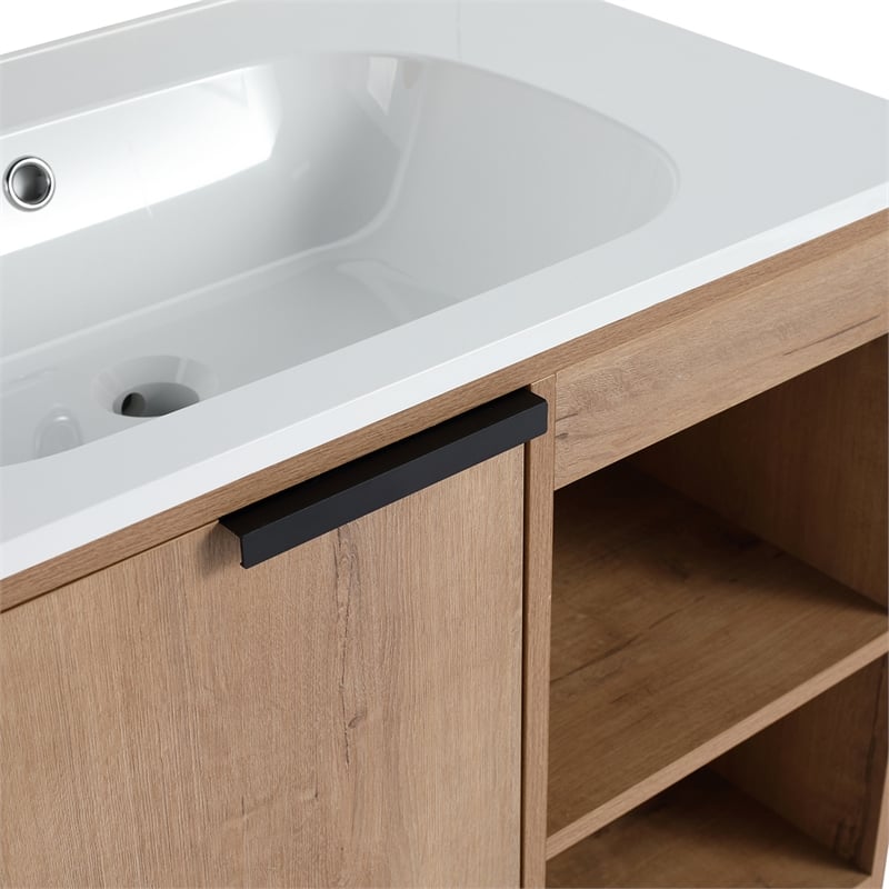 30 in. Single Vanity in Natural finish with Solid Surface Resin White Sink