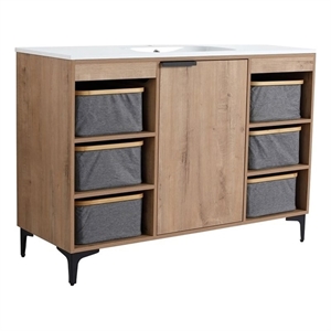 48 in. Single Vanity in Natural Finish with Solid Surface Resin White Sink