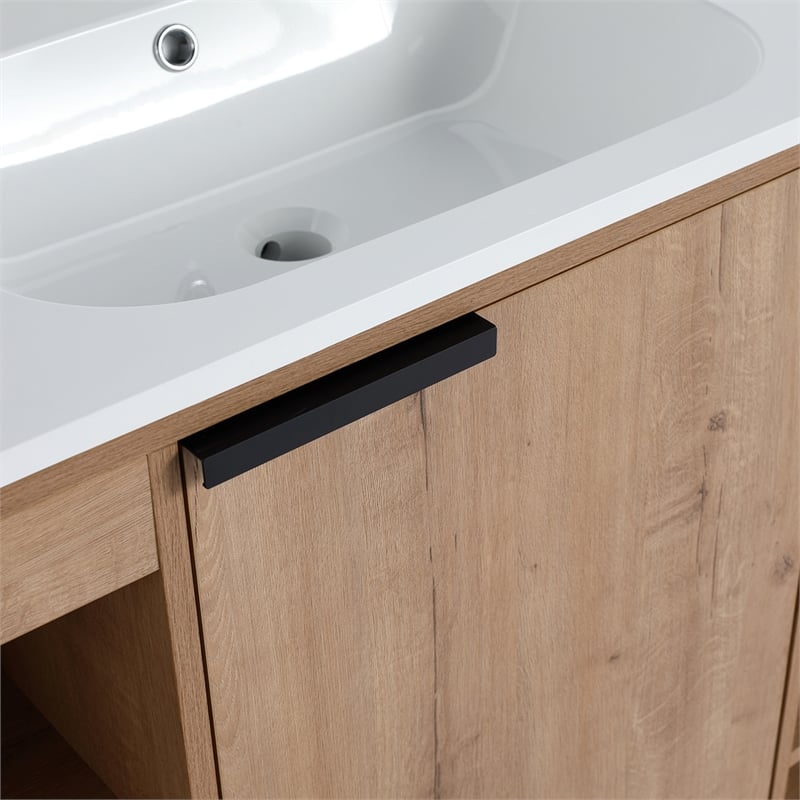 48 in. Single Vanity in Natural Finish with Solid Surface Resin White Sink