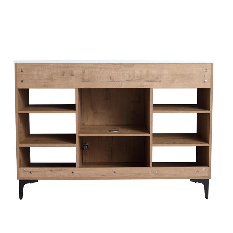 48 in. Single Vanity in Natural Finish with Solid Surface Resin White Sink