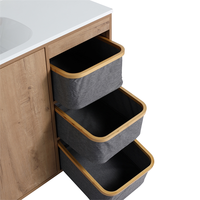 48 in. Single Vanity in Natural Finish with Solid Surface Resin White Sink