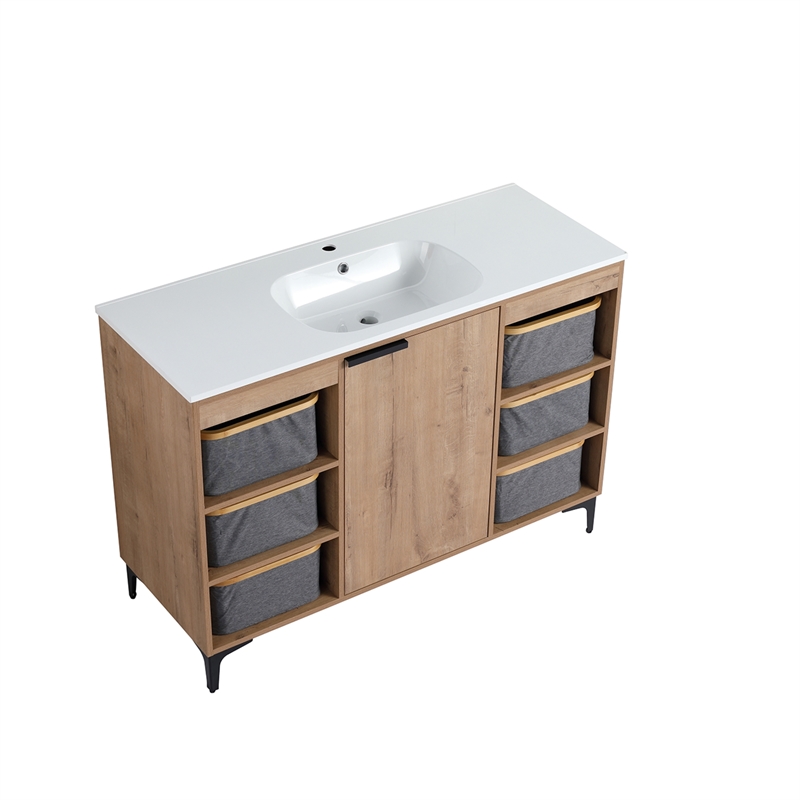 48 in. Single Vanity in Natural Finish with Solid Surface Resin White Sink