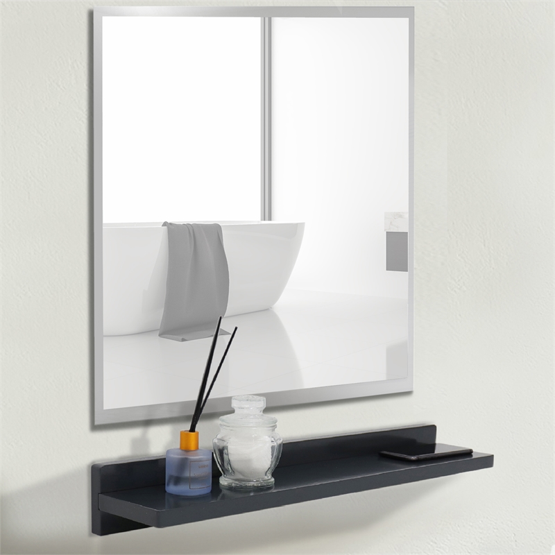 23.5 in. Dark Gray Wireless Charging Shelf and Frameless Mirror Set