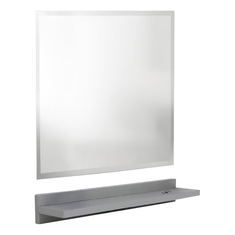 23.5 in. Light Gray Wireless Charging Shelf and Frameless Mirror Set
