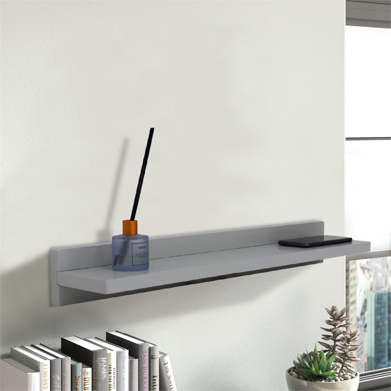 23.5 in. Light Gray Wireless Charging Shelf and Frameless Mirror Set