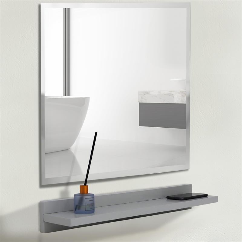 23.5 in. Light Gray Wireless Charging Shelf and Frameless Mirror Set